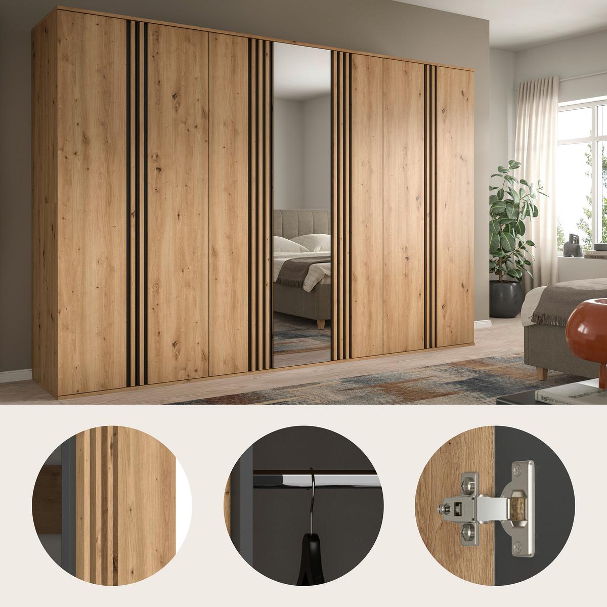 Drehtürenschrank Tofta Eiche Dekor/Anthrazit B: 280cm - Anthrazit/Eiche Artisan, ROMANTIK / LANDHAUS, Holzwerkstoff (280/192/56cm) - Livetastic
