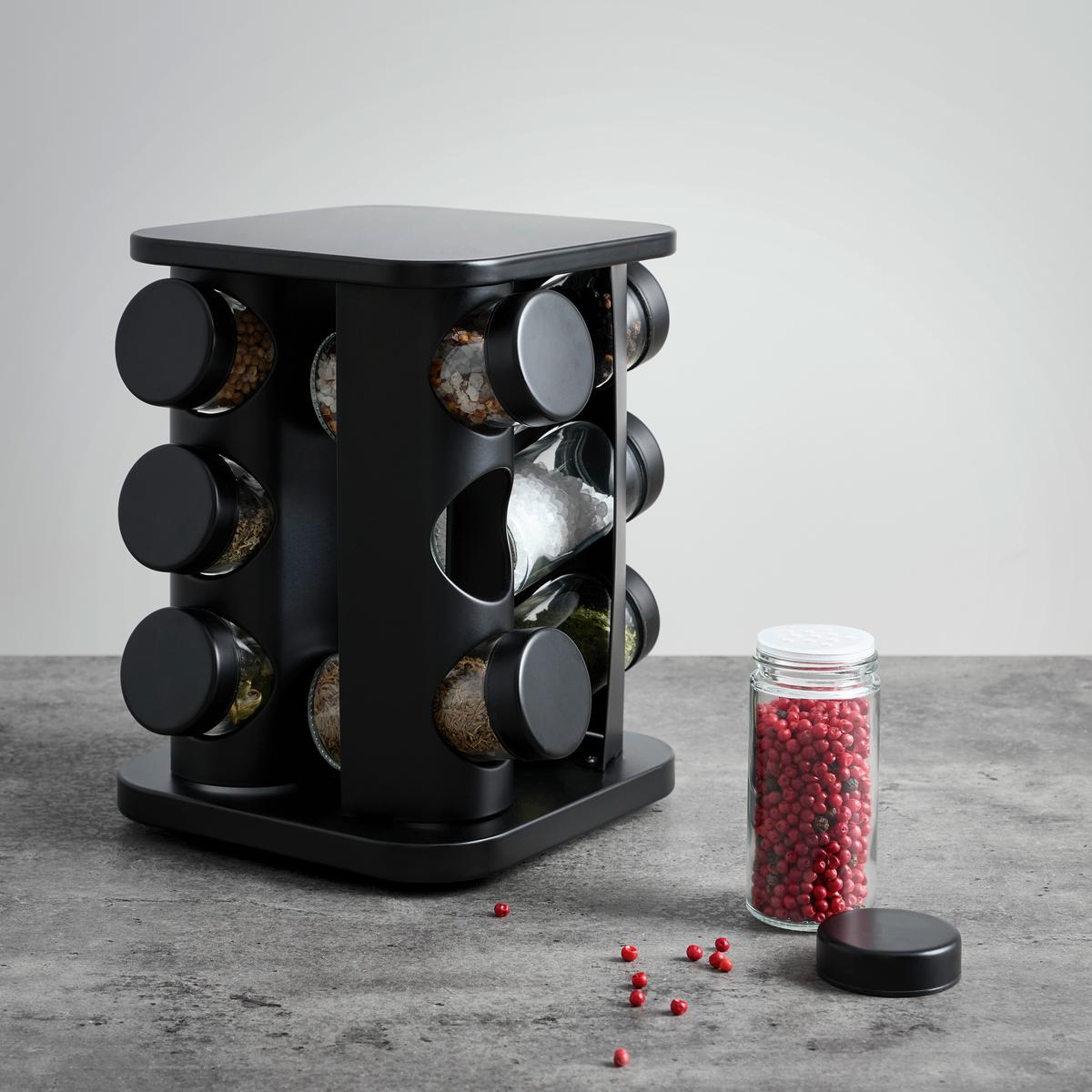 Otočný stojan na koreničky RAGNAR - priehľadné/čierna, Modern, kov/plast - Mömax