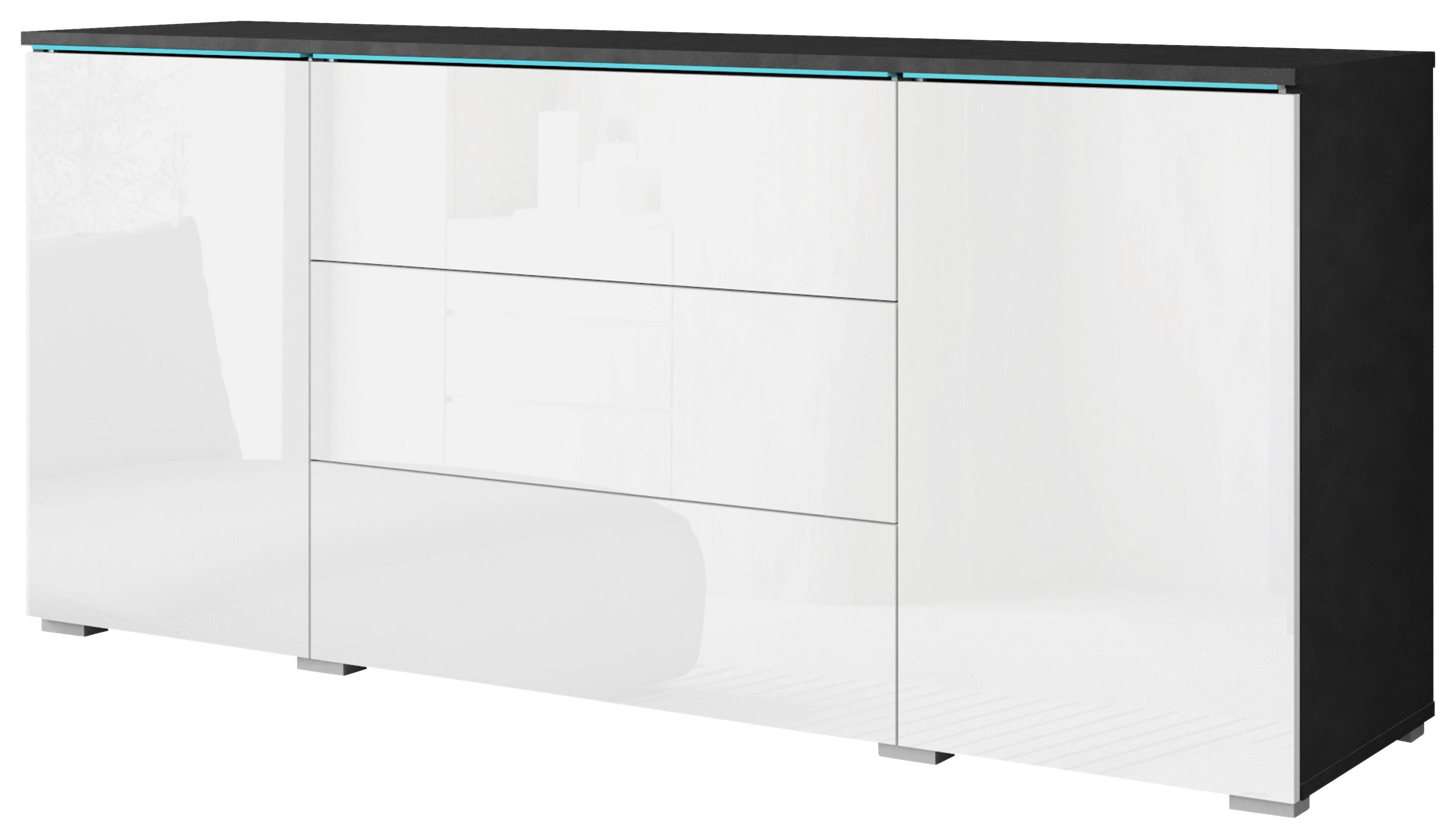 Komoda VERA antracit/biela - sivá/biela s vysokým leskom, Basics, kompozitné drevo/plast (150/67,9/39,5cm) - P & B