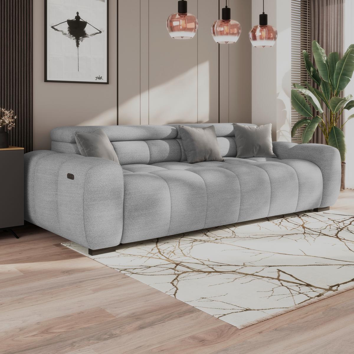 Bigsofa Bull Webstoff dunkelgrau, B: 248 cm - Hellgrau/Schwarz, Design, Textil (248/77-97/108cm) - Luca Bessoni