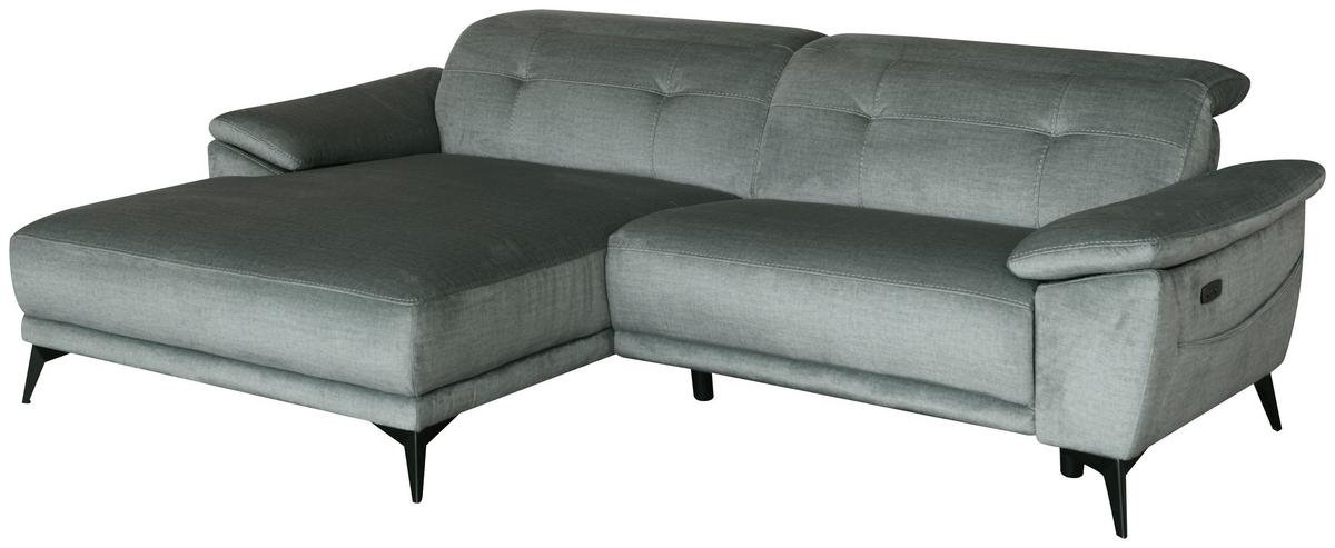 Ecksofa + Relaxfunktion Bonn Grau Leinenoptik 170x262 cm - Schwarz/Grau, MODERN, Holz/Textil (170/79/262cm)