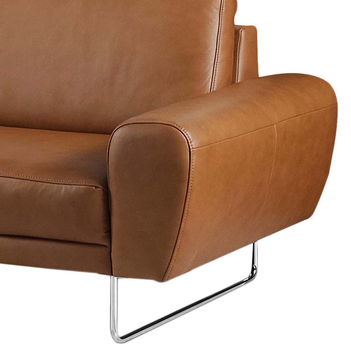 Ecksofa Spring Cognac Chrom B: 207 cm - Chromfarben/Cognac, Design, Leder (207/85/92cm) - Livetastic