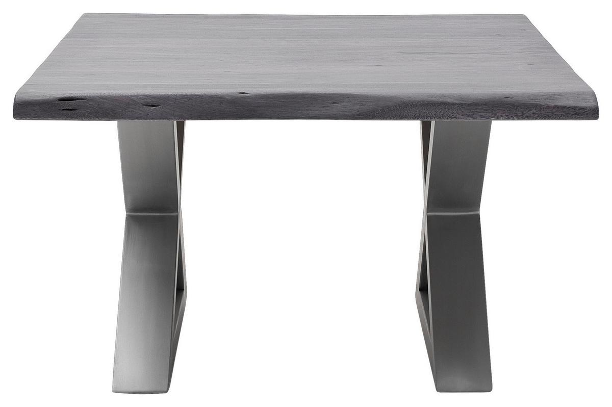 Couchtisch Holz mit Massiver Tischplatte Cartagena, Akazie - Edelstahlfarben/Grau, MODERN, Holz/Metall (75/45/75cm)