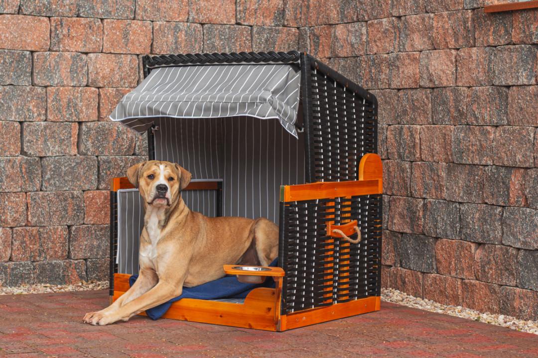 Hundebett Hundestrandkorb Pe - Schwarz/Grau, Basics, Holz/Kunststoff (75/95/6cm) - Gardenson