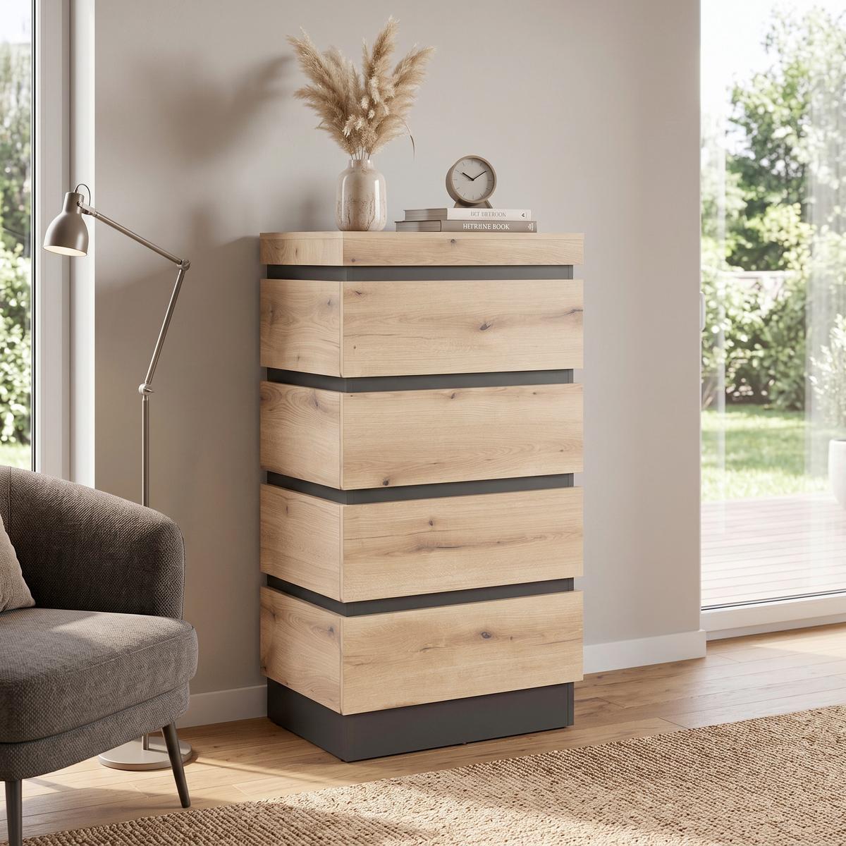 Kommode Corte Grau/Eiche Dekor B: 60 cm - Eichefarben/Grau, Trend, Holzwerkstoff (60/117/45cm)