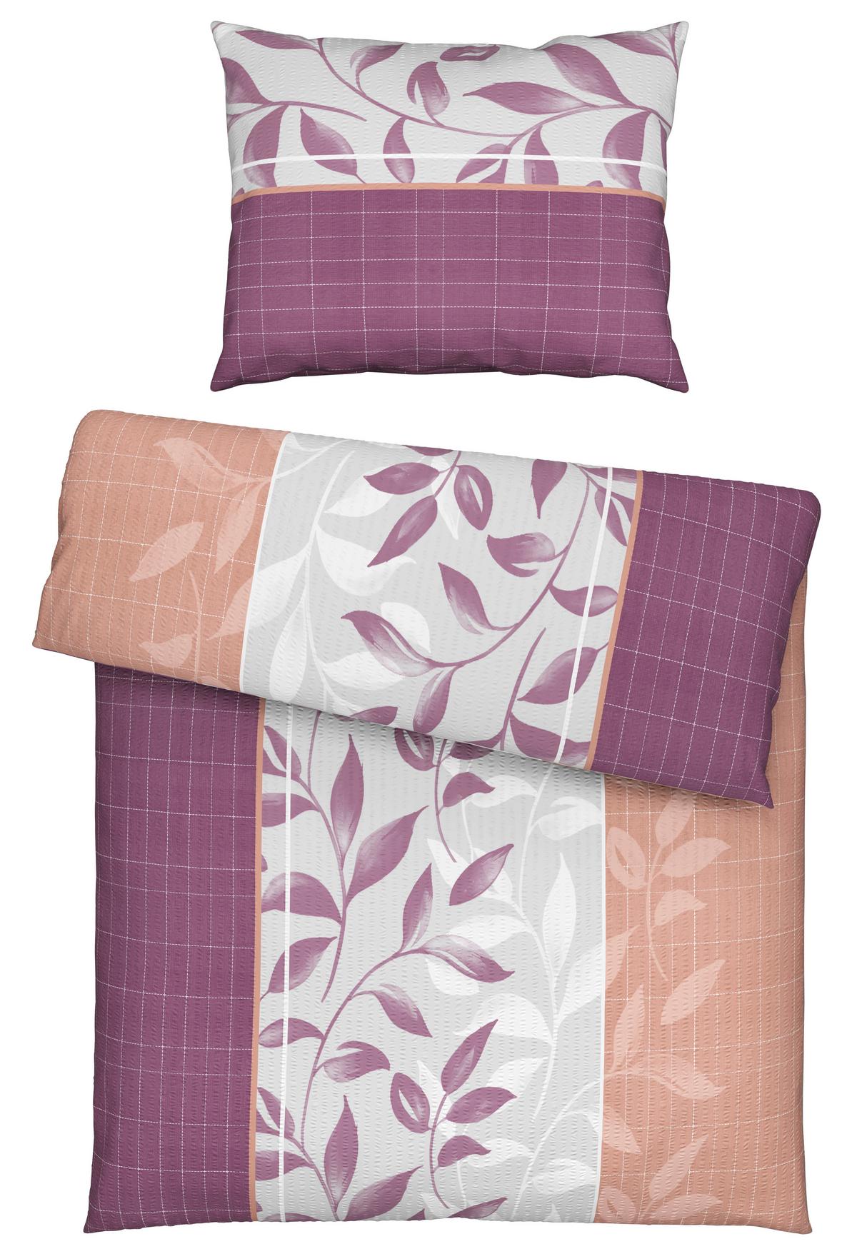 Seersucker Bettwäsche 140x200 cm Alexa Beere Blätter - Beere, MODERN, Textil (140/200cm) - Luca Bessoni