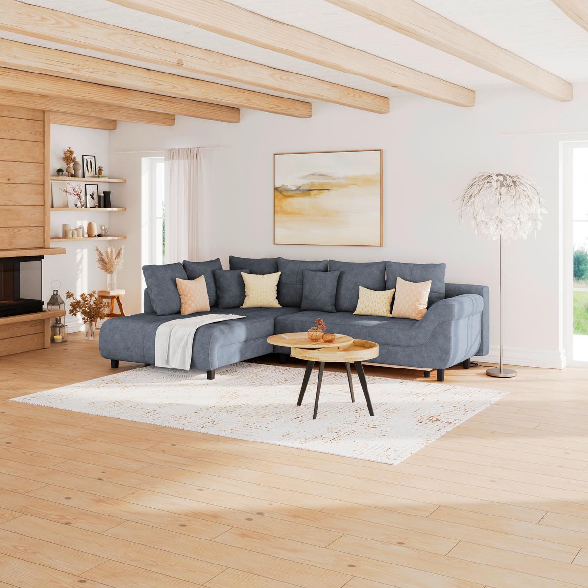 Ecksofa Mendoza - Anthrazit/Schwarz, Design, Textil (197/309cm) - Ondega