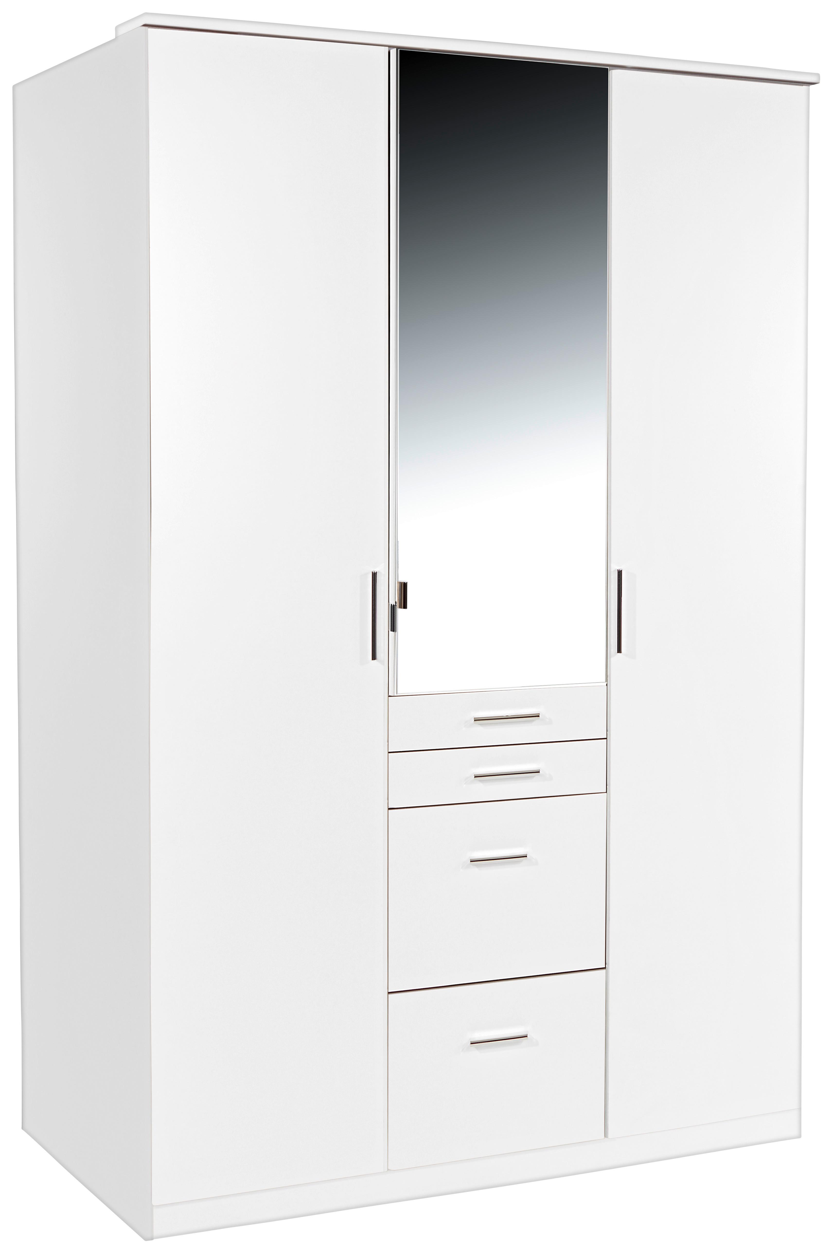 Drehtürenschrank Mit Spiegel + Laden 135cm Aachen, Weiß - Weiß, KONVENTIONELL, Holzwerkstoff (135/198/58cm)