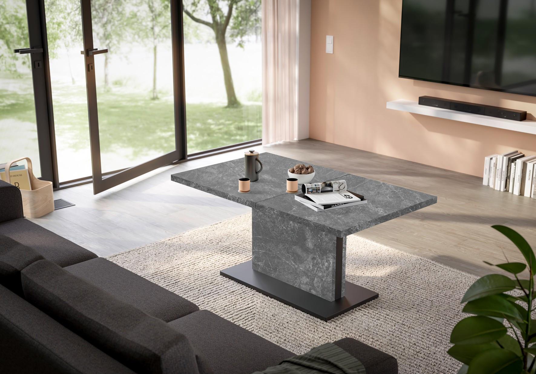 Couchtisch Lift Graphitfarben/Schwarz B: 120cm - Schwarz/Graphitfarben, Design, Holzwerkstoff/Metall (120-160/56-75/70cm) - MID.YOU