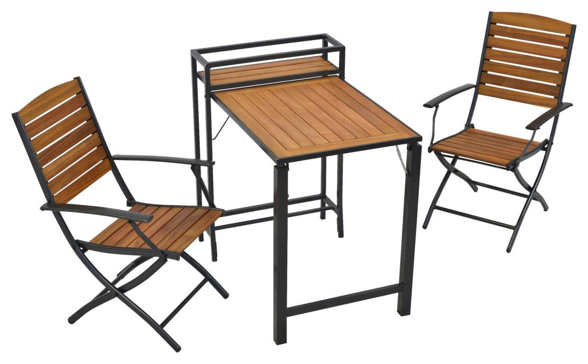 Balkonset Santorin - Graphitfarben/Naturfarben, MODERN, Holz/Metall - Gardenson