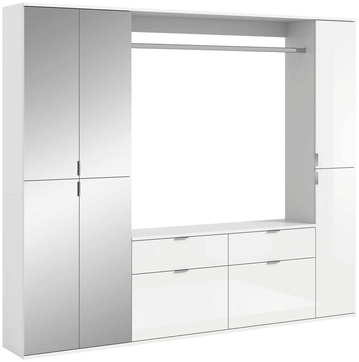 Garderobe Projekt X 4-Teilig Weiß B: 212 cm - Weiß Hochglanz, MODERN, Glas/Holzwerkstoff (212/193/34cm) - MID.YOU