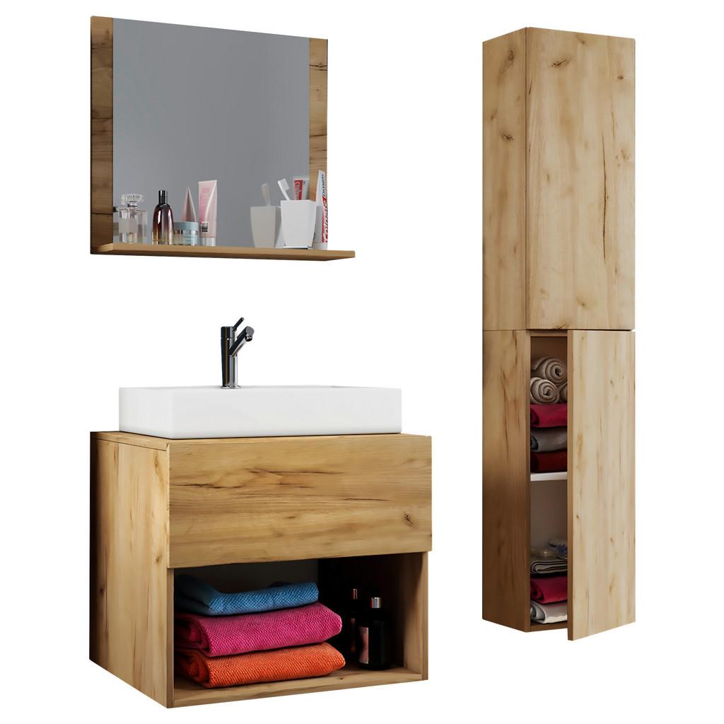 Badmöbel-Set 4--Teilig. Lendas B: 60 cm Honig-Eiche Dekor