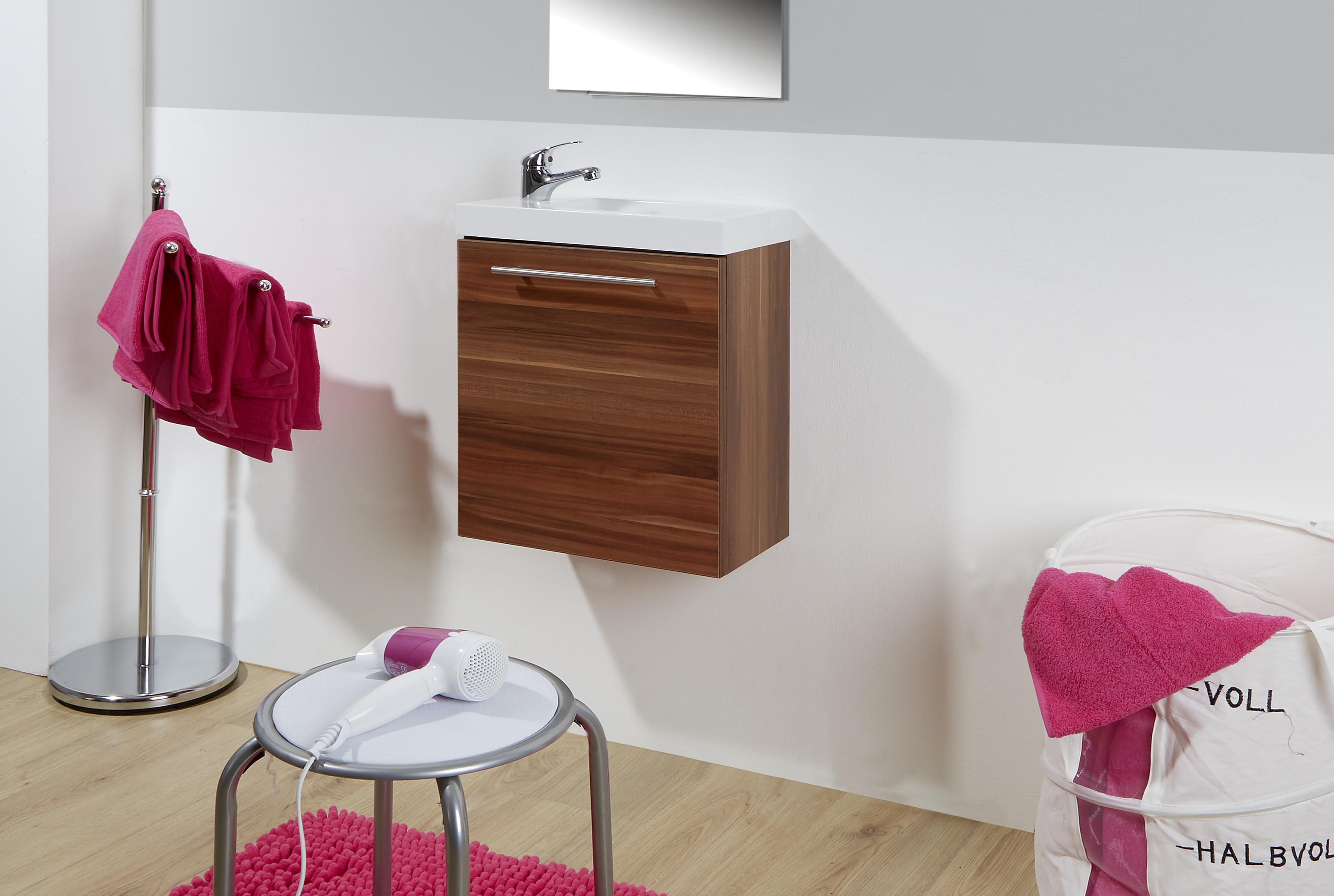 Waschtischkombi in Weiß & Nussbaum Dekor