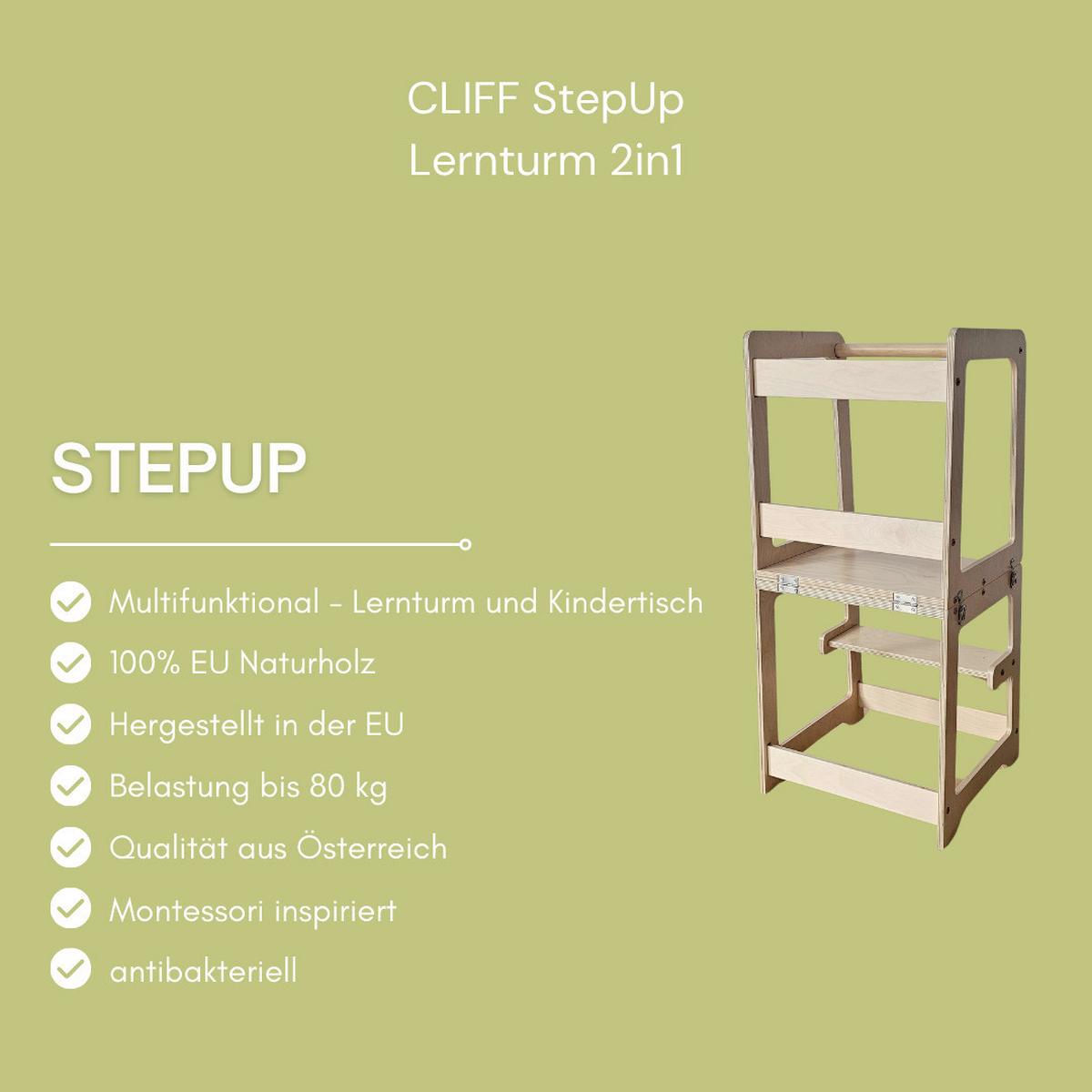 Lernturm 2 in 1 natur - Birkefarben, Basics, Holz (40/35/90cm) - CLIFF
