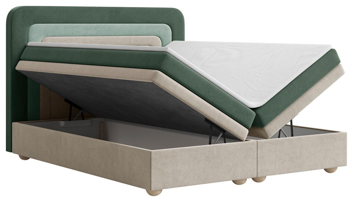 Boxbett Nest Lf:160x200 D.grün/Beige/Mgrün - Dunkelgrün/Beige, MODERN, Holz/Kunststoff (160/200cm) - MID.YOU