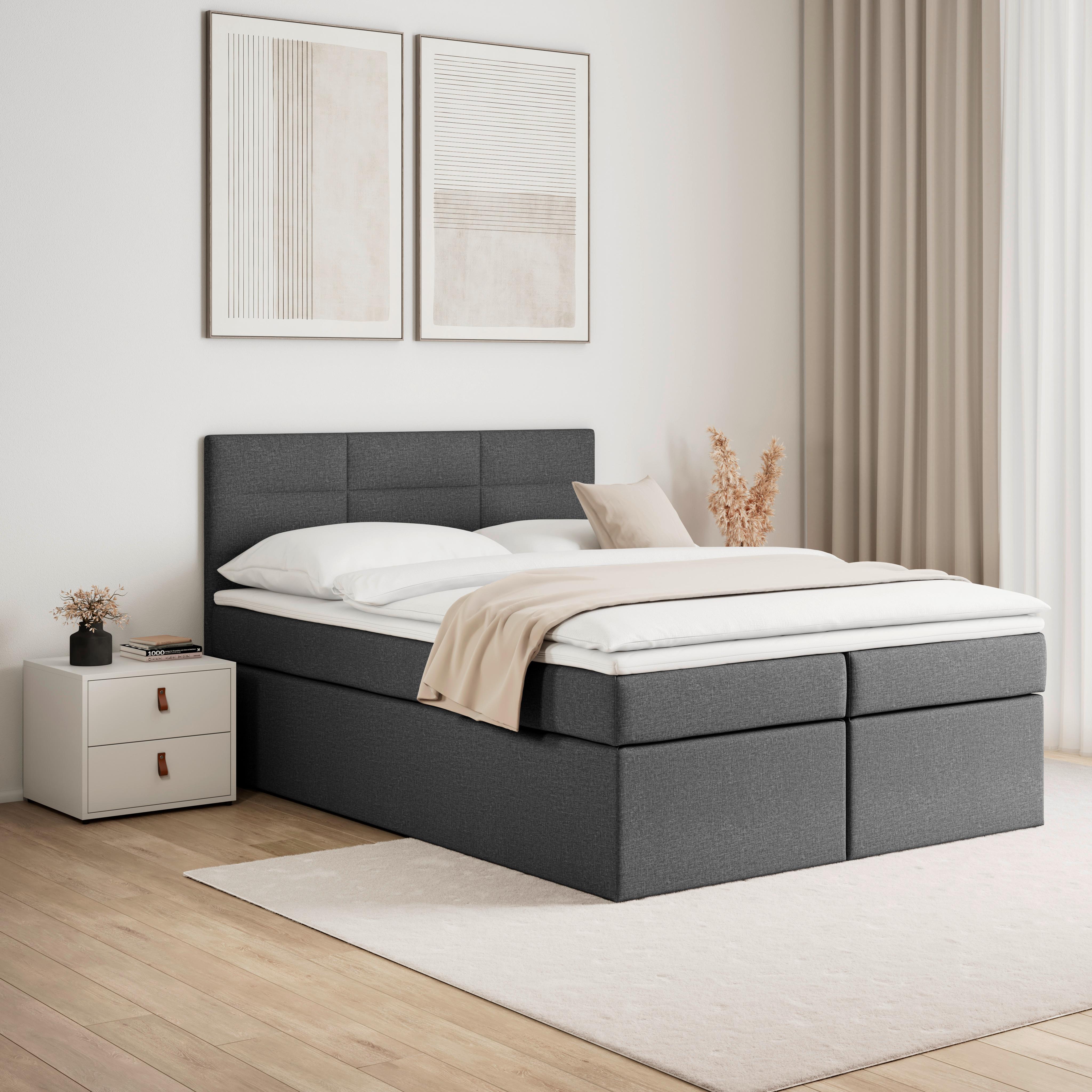 Manželská boxspring postel Lisa, 140x200, šedá - černá/tmavě šedá, Moderní, dřevo/kompozitní dřevo (140/200cm) - Bessagi Home