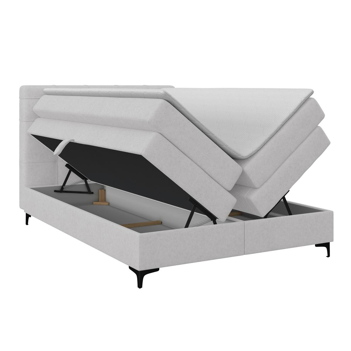Boxspringbett MITTO Silberfarben 140x200 cm - Silberfarben/Schwarz, KONVENTIONELL, Textil/Metall (140/200cm)