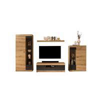 Wohnwand Soleto Graphit/Eichefarben B: 350cm - Eichefarben/Schwarz, Design, Glas/Holzwerkstoff (350/201/45cm) - MID.YOU