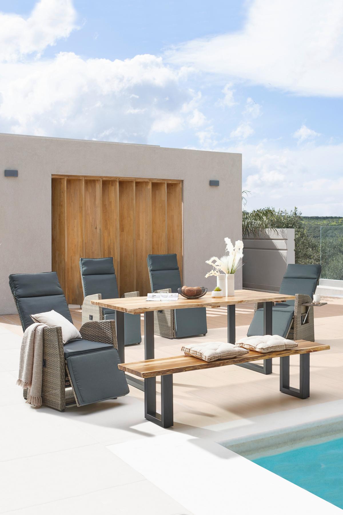 Gartentisch Bern Aus Akazienholz/Metall L: 180 cm - Schwarz/Akaziefarben, MODERN, Holz/Metall (180/76/90cm) - Beldano