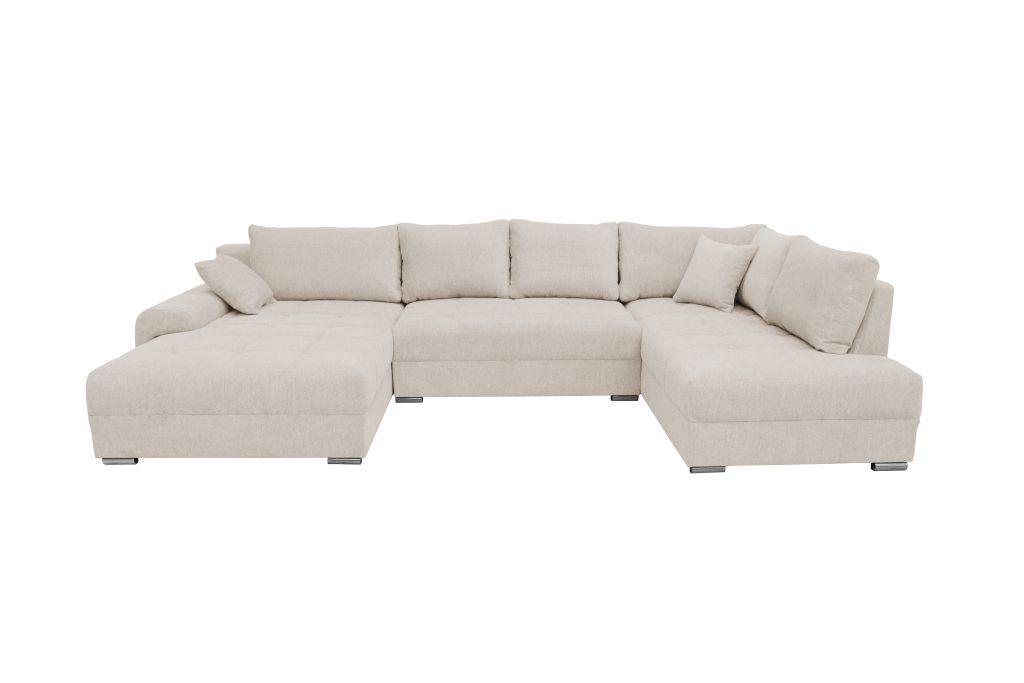 Rohová sedačka SENSO U, pravá, krémová,úl.prostor a lůžko - krémová/barvy chromu, Moderní, dřevo/textil (183/346/197cm)