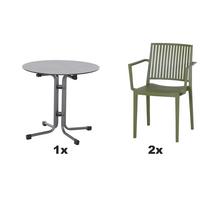 Gartengarnitur T20211 - Anthrazit/Grün, Basics, Holzwerkstoff/Kunststoff (80/80/80cm) - Siena Garden