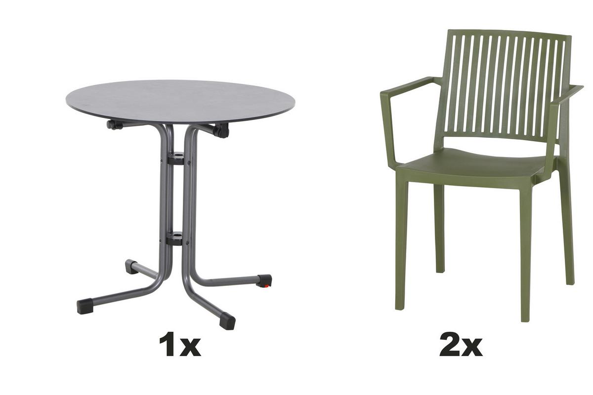 Gartengarnitur T20211 - Anthrazit/Grün, Basics, Holzwerkstoff/Kunststoff (80/80/80cm) - Siena Garden