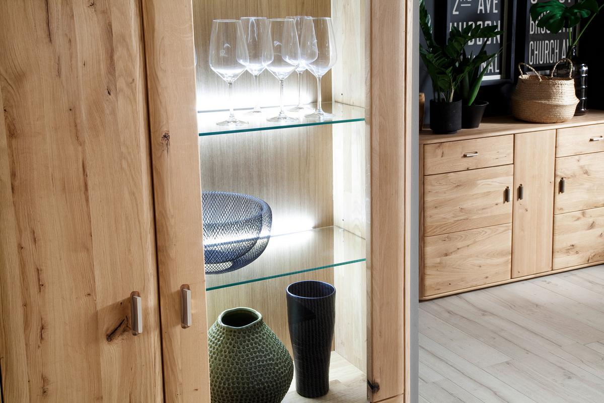 Vitrine Ravello B: 96 cm Eichefarben - Eichefarben, Design, Glas/Holz (96/208/38cm) - Livetastic