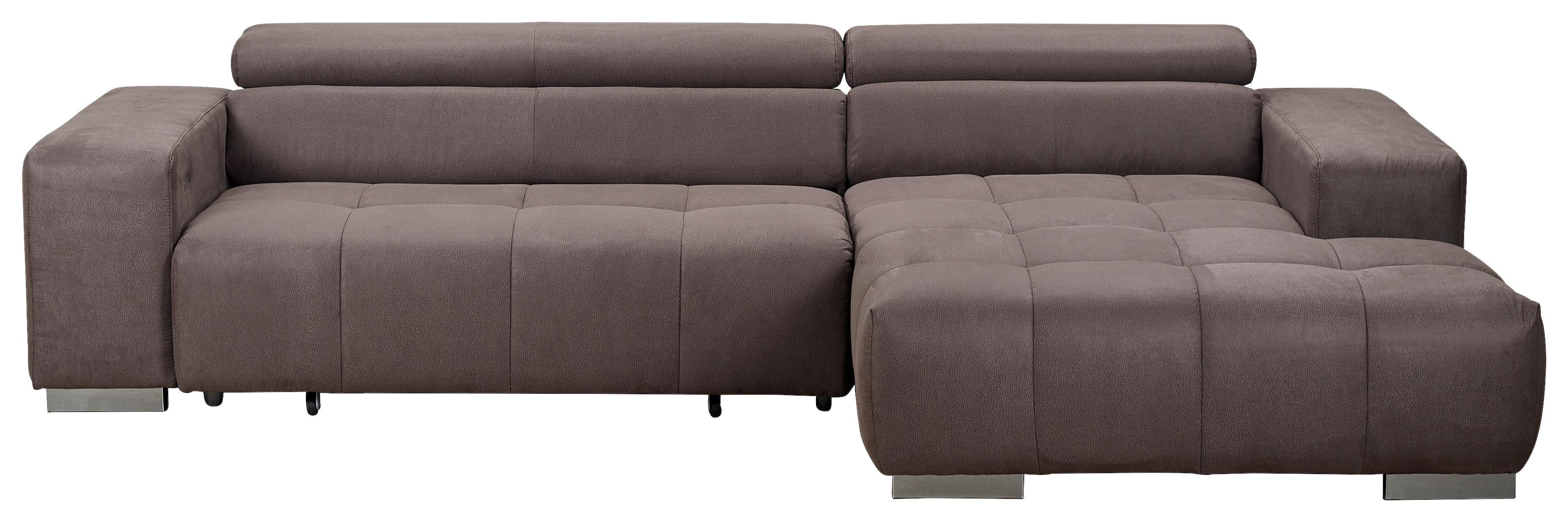 Ecksofa M. Relaxfunktion Orion Kopfstütze Klappbar Graubraun - Graubraun/Silberfarben, KONVENTIONELL, Textil (307/186cm) - Livetastic