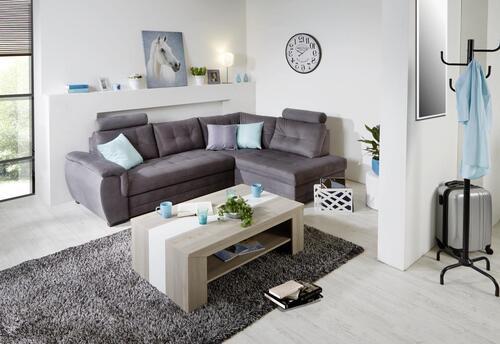 Ecksofa mit Schlaffunktion + Bettkasten Falco, Webstoff - Dunkelgrau/Dunkelbraun, KONVENTIONELL, Textil (251/183cm) - Ondega