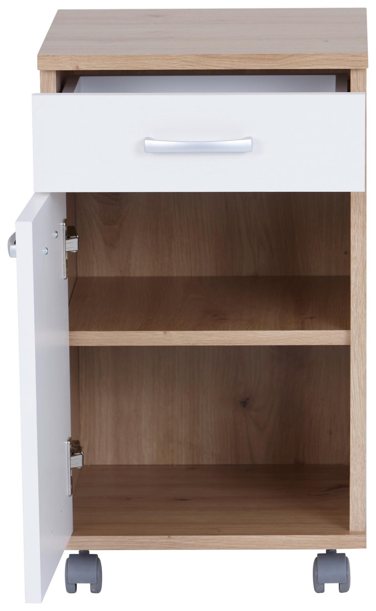 Rollcontainer Eiche Dekor/Weiß Rimini 33x59,5x38 cm - Weiß/Eiche Artisan, MODERN, Holzwerkstoff (33/59,5/38cm)