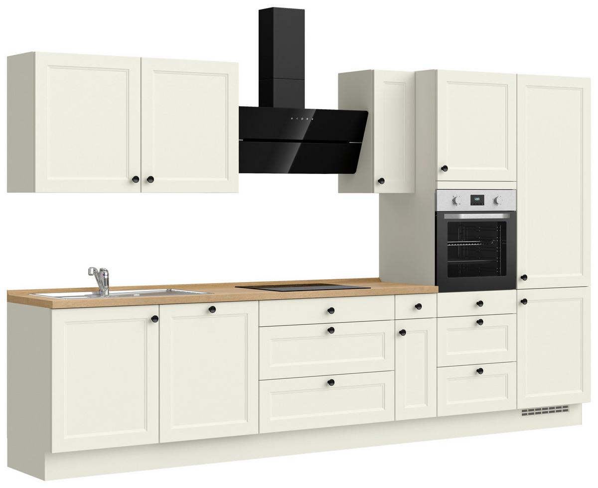 Kuchynská linka 360 cm, biela/dekor dub Sierra - čierna/biela, Modern, kov/kompozitné drevo (360cm) - Nobilia