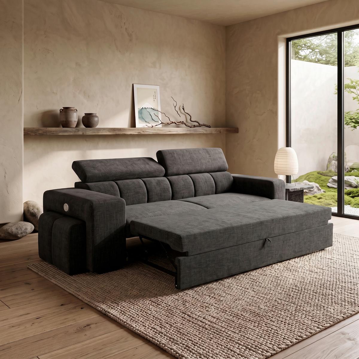 3-SitzerSofa m. Schlaffunktion Sirius S schwarz, B: 251cm - Schwarz, KONVENTIONELL, Holz/Holzwerkstoff (251/96/100cm)