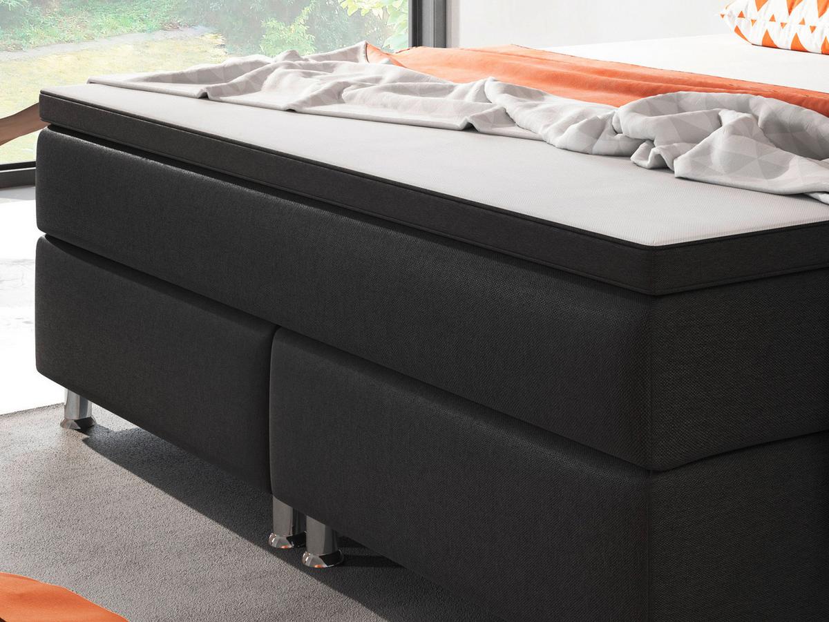 Boxspringbett Mit Topper 180x200 Cm Berlin F - Silberfarben/Schwarz, KONVENTIONELL, Textil (180/200cm) - MID.YOU