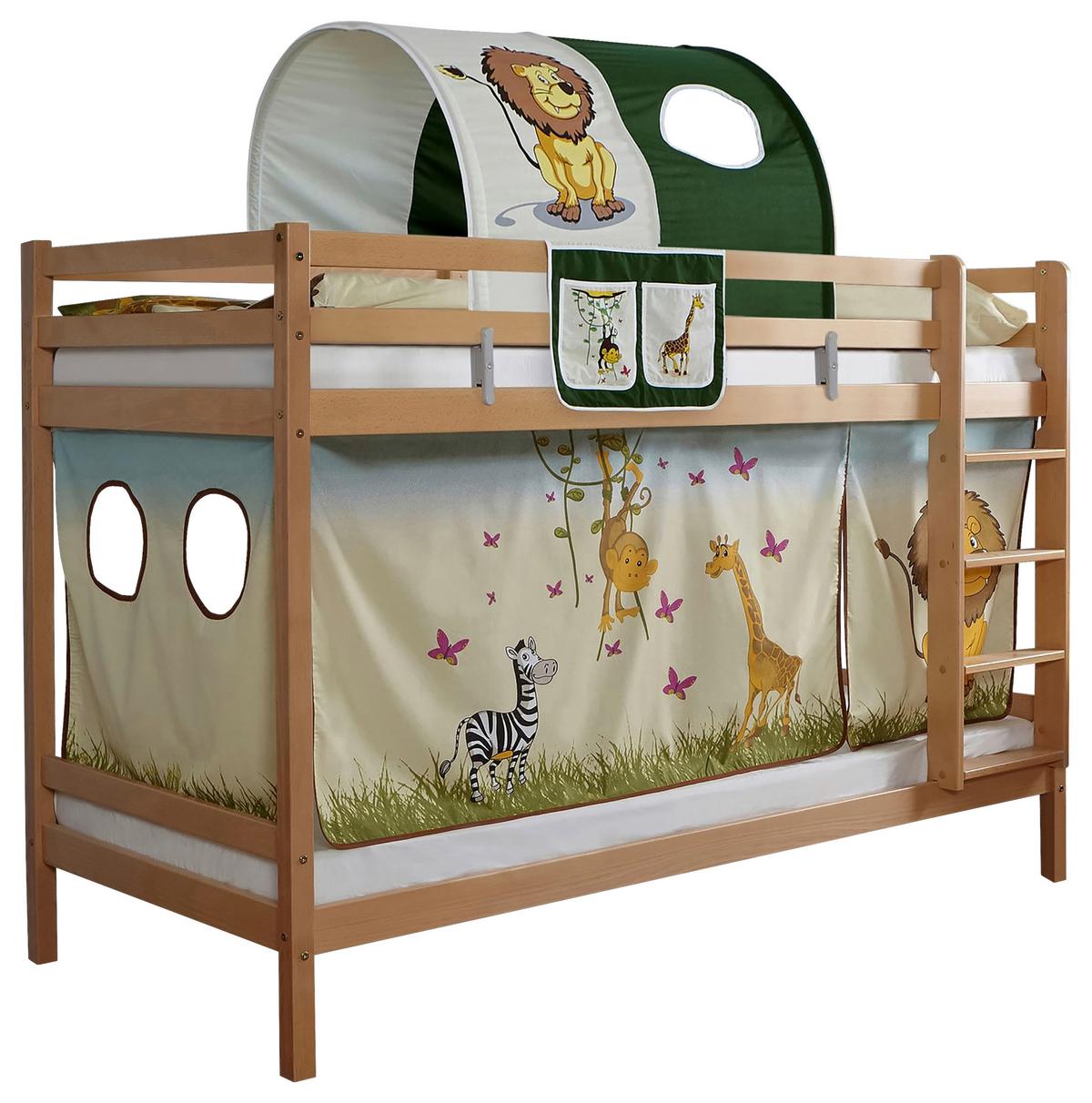 Etagenbett Rene Buche Massiv mit Leiter + Spielzubehör - Multicolor/Weiß, MODERN, Holz/Textil (90/200cm) - MID.YOU