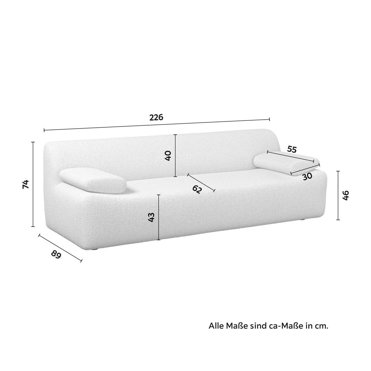 Pohovka SOPHIE, bílá žinylka, max. 360 kg - bílá/černá, Moderní, dřevo/textil (226/74/89cm) - Bessagi Home