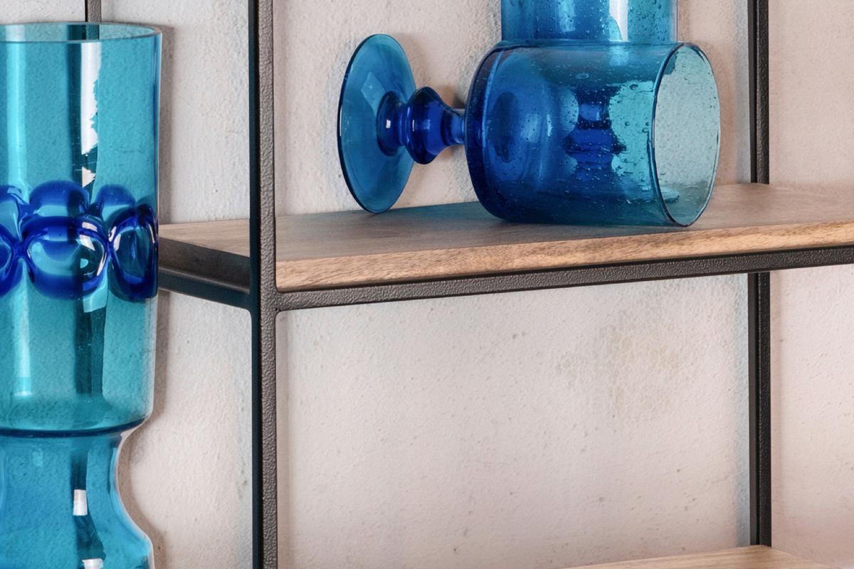 Wandregal Metall/Mangoholz B: 60 cm - Schwarz, Design, Holz/Metall (60/40/18cm) - MID.YOU