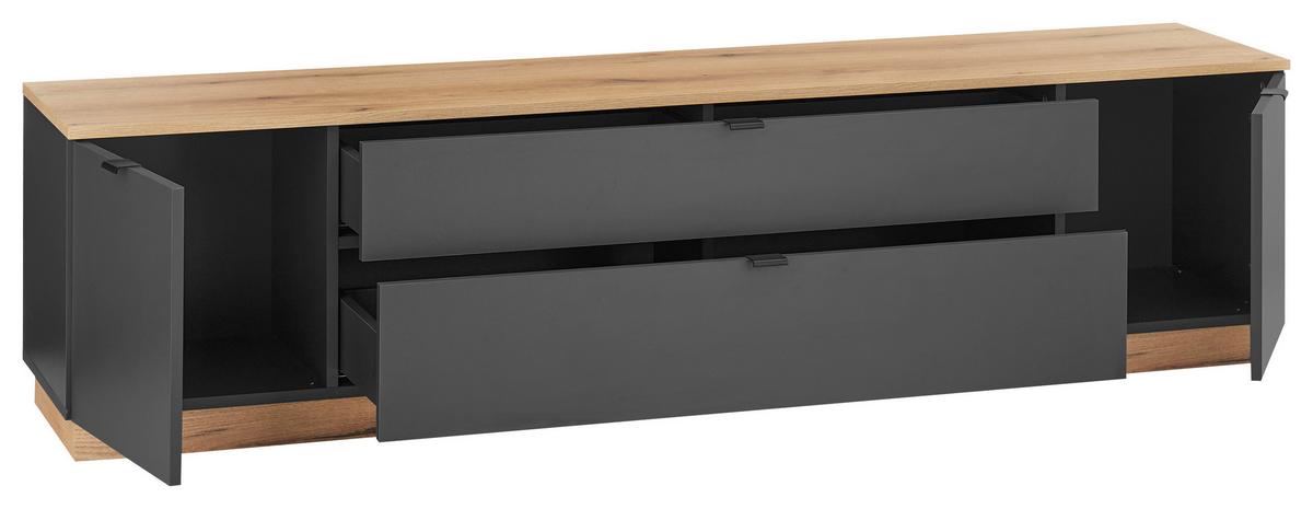 TV-Lowboard Vince II B: 185 cm Anthrazit/Evoke Oak Dekor - Eichefarben/Anthrazit, Trend, Holzwerkstoff (185/47/38cm) - Livetastic