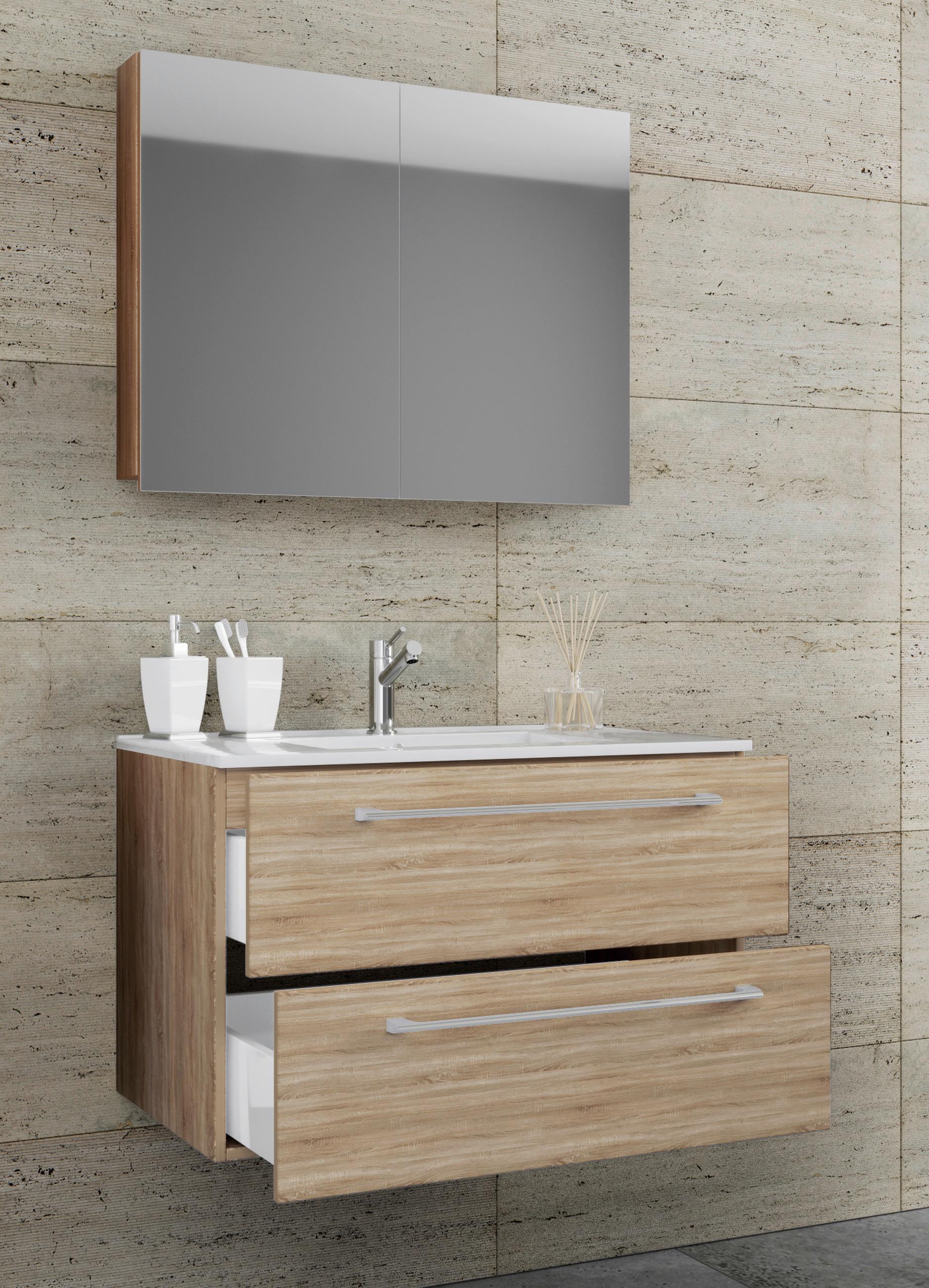 Badezimmer Badinos 3-Teilig Sonoma Eiche B: 60 cm - Weiß/Sonoma Eiche, MODERN, Keramik/Holzwerkstoff (60cm) - MID.YOU