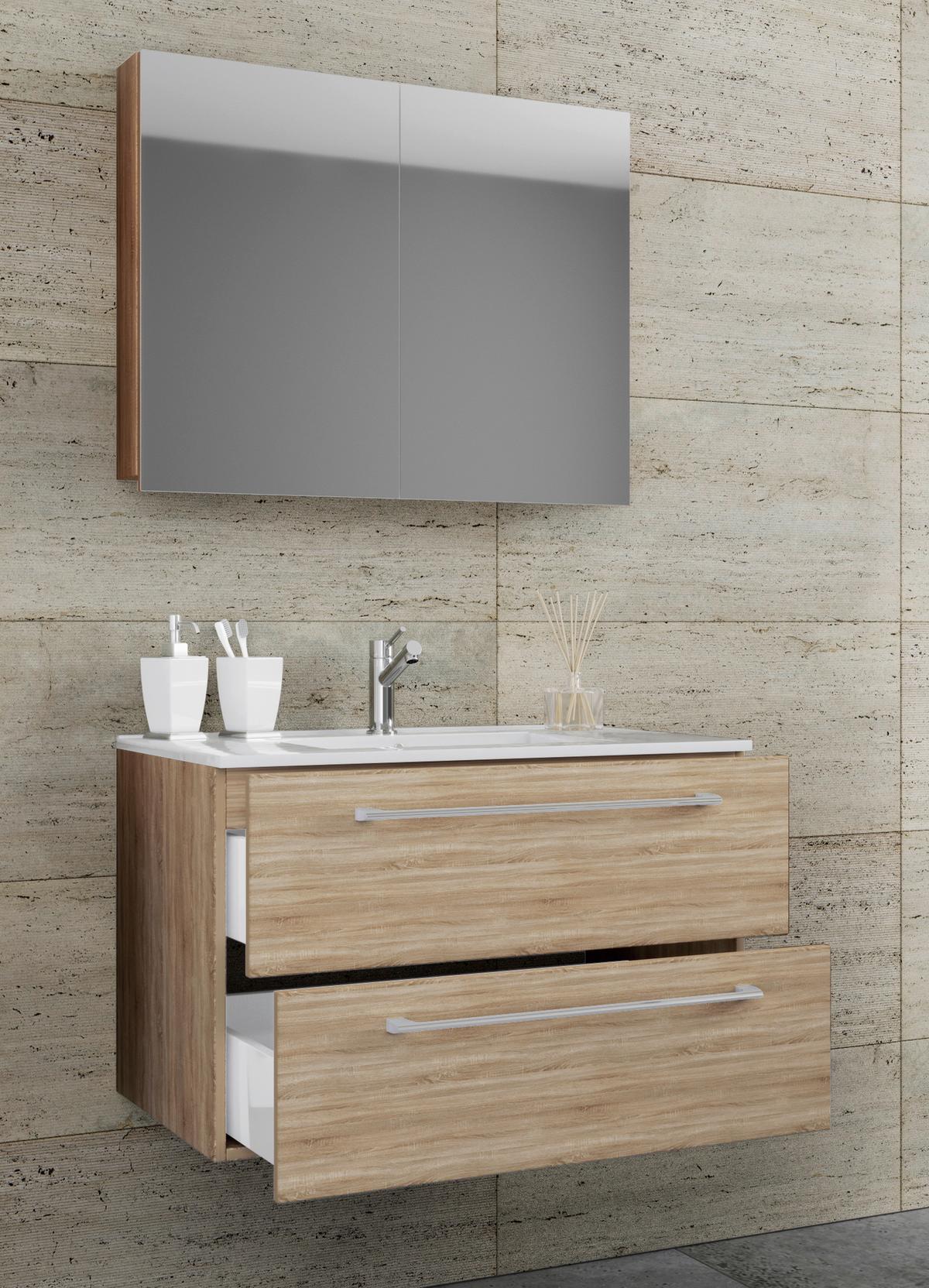 Badezimmer Badinos 3-teilig Sonoma Eiche B: 60 Cm - Weiß/Sonoma Eiche, MODERN, Keramik/Holzwerkstoff (60cm) - MID.YOU