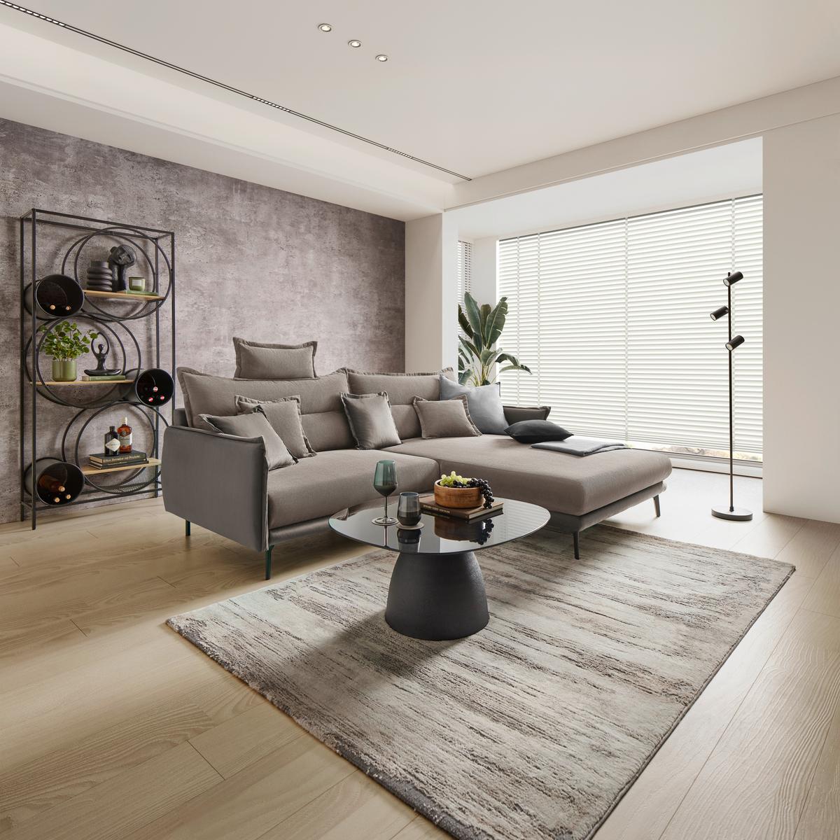 Rohová sedačka NUOVO, obojstranná, sivohnedá - čierna/taupe, Modern, kov/textil (245/190cm) - Mömax