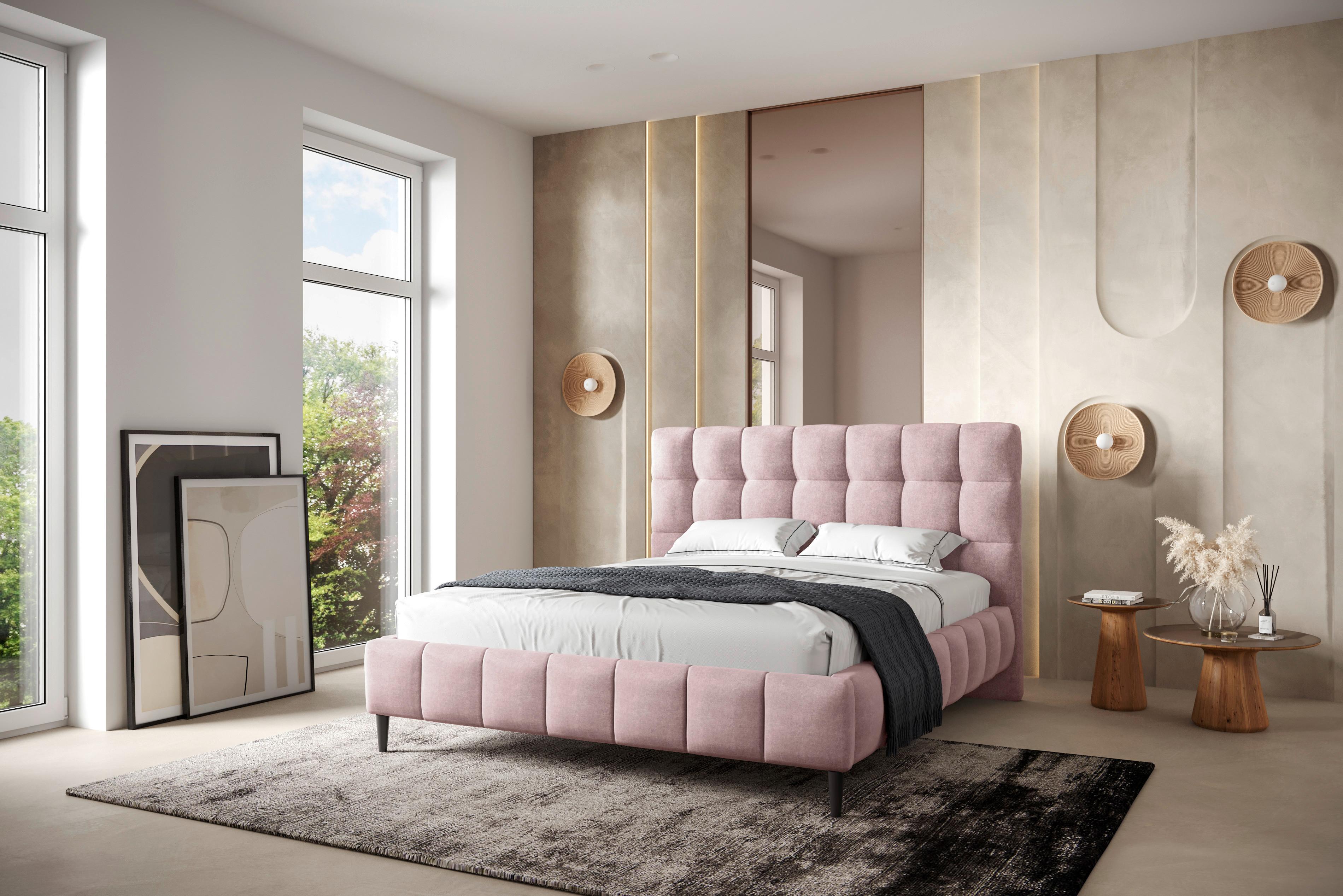 Polsterbett mit Lattenrost 180x200 cm Magic Rosa - Schwarz/Rosa, MODERN, Holzwerkstoff/Textil (180/200cm) - MID.YOU