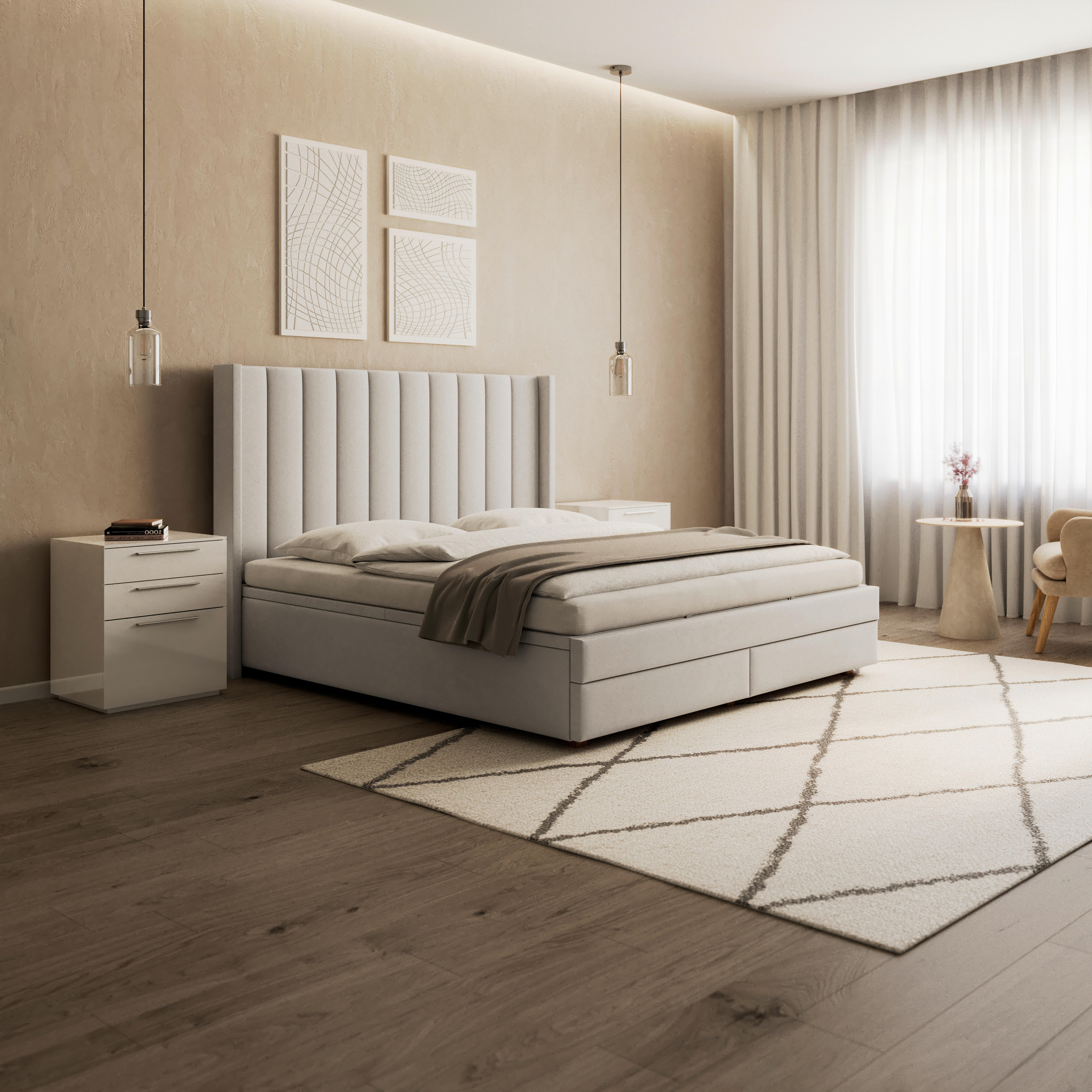 Čalouněná postel MAYA 180x200, béžová - tmavě hnědá/světle šedá, Moderní, kov/dřevo (180/200cm) - Bessagi Home