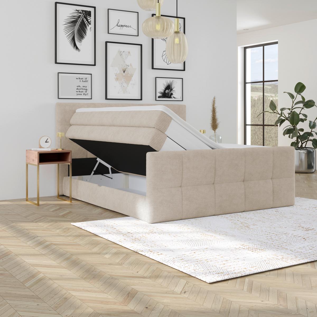 Boxspringbett mit Topper und Bettkasten 160x200 Medino - Beige, KONVENTIONELL, Holz/Holzwerkstoff (160/200cm) - Luca Bessoni