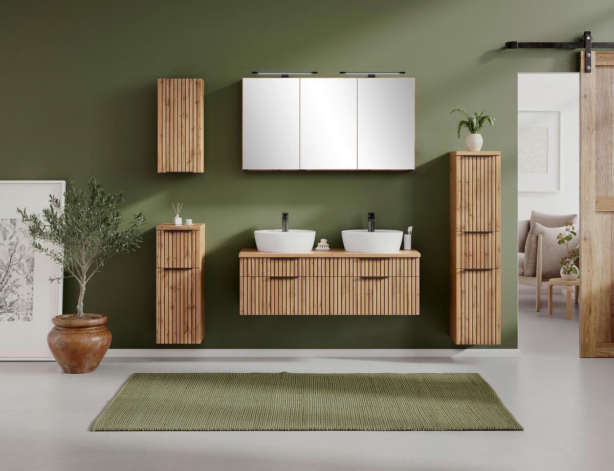 Spiegelschrank Chester mit LED Beleuchtung 3 Türen +Steckdose - Eiche Wotan, MODERN, Glas/Holzwerkstoff (120/64/20cm) - Held