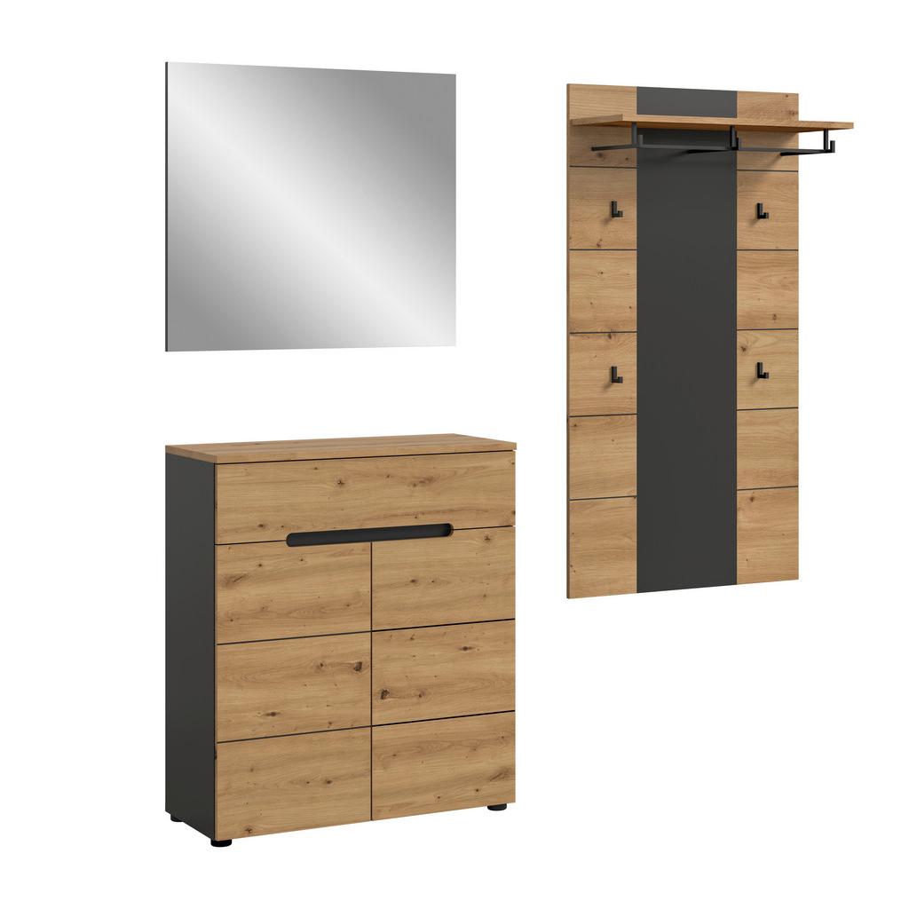 Garderobe Canu 3-Teilig Eiche Artisan/Grau B: 175 cm