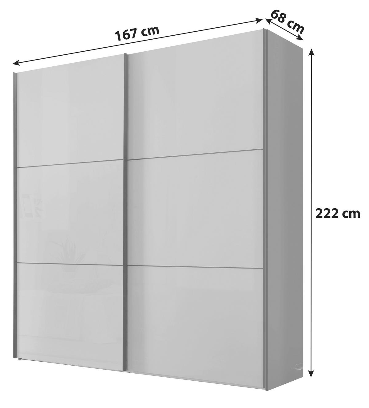 Schwebetürenschrank Glasfront 167 Cm Includo, Hellgrau - Dunkelgrau/Hellgrau, MODERN, Glas/Holzwerkstoff (167/222/68cm)
