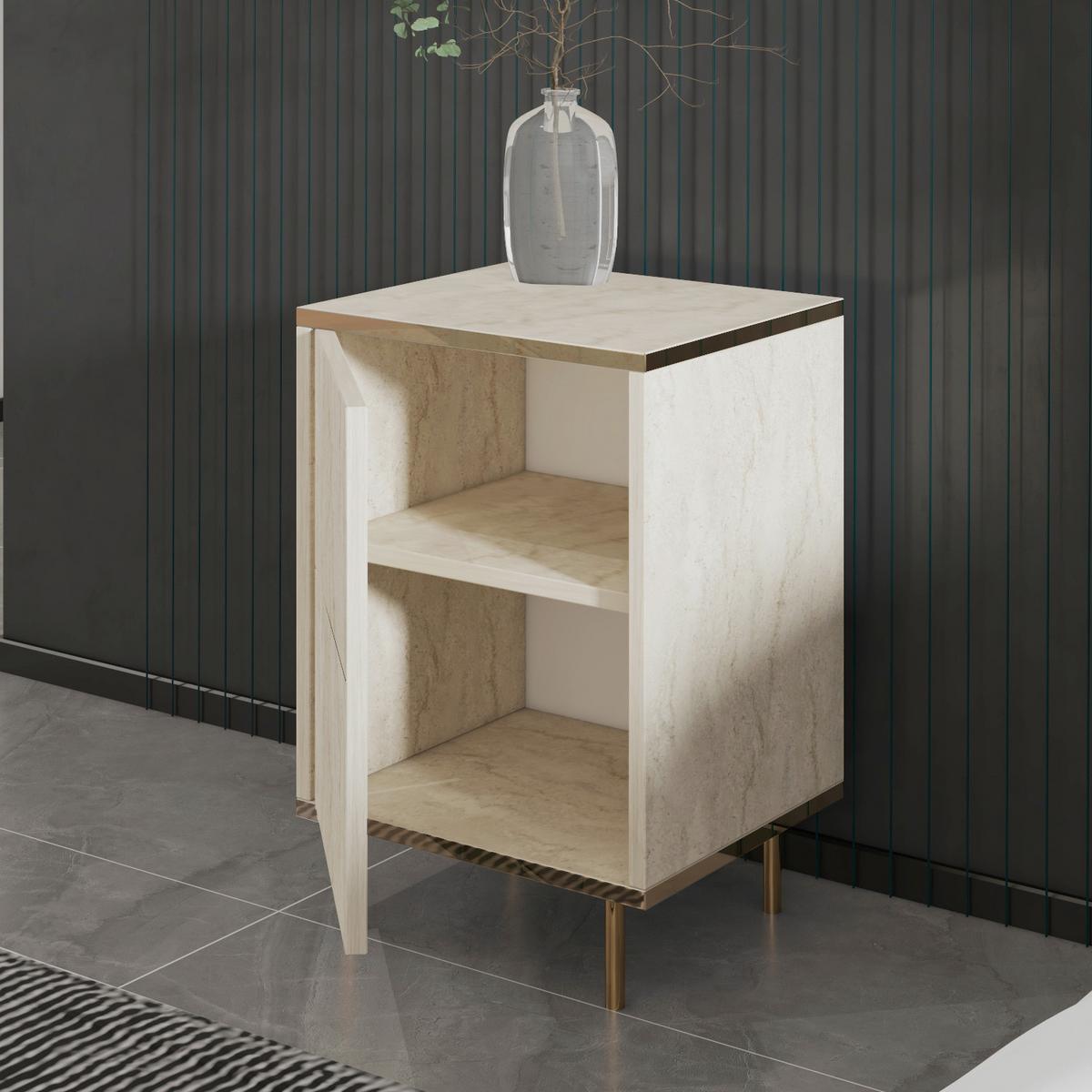 Nachttisch Imaj Beige B: 40cm - Beige/Schwarz, Design, Holzwerkstoff/Metall (40/60/35cm) - Livetastic