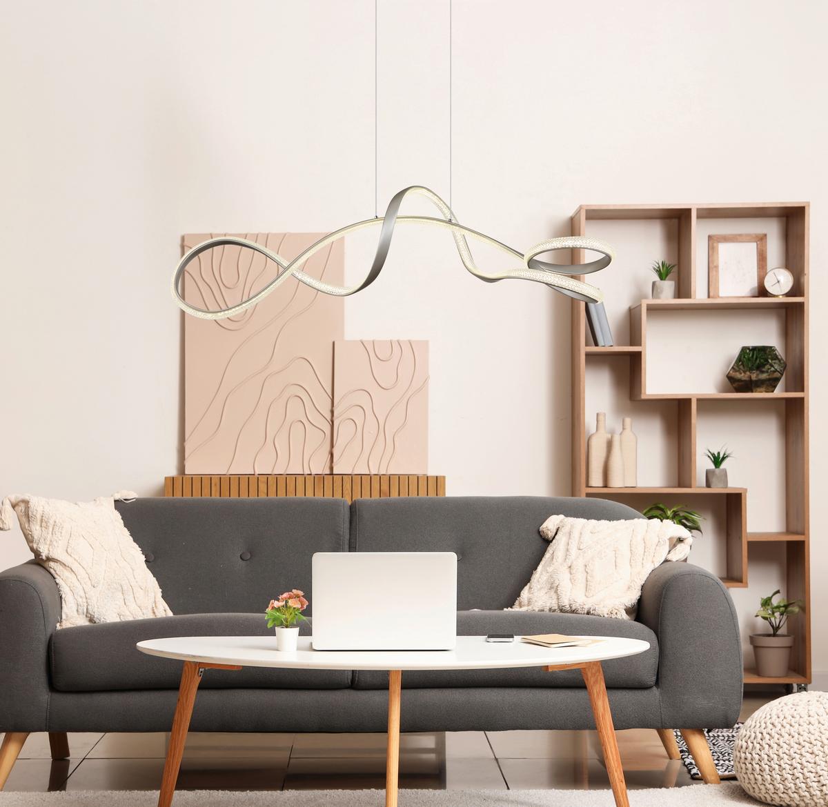 Led Függőlámpa 67341n Swirl - nikkelszínű/átlátszó, Design, műanyag/fém (108/33/120cm) - Globo