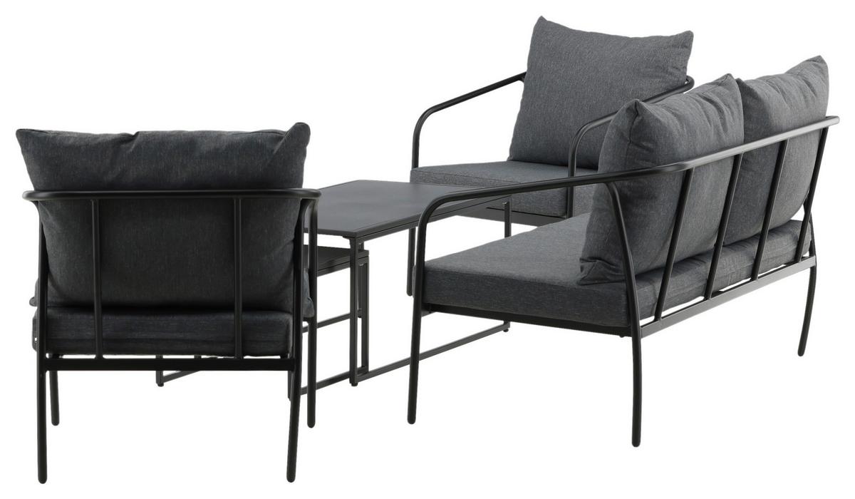 Loungegarnitur Sopot - Dunkelgrau/Schwarz, KONVENTIONELL, Textil/Metall - Gardenson