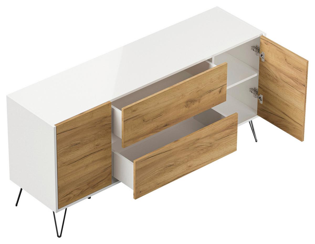 Sideboard Posseik Industrial Eichefarben/weiß B: 155 Cm - Eichefarben/Weiß Hochglanz, Design, Holzwerkstoff (155/75,8/42cm) - P & B